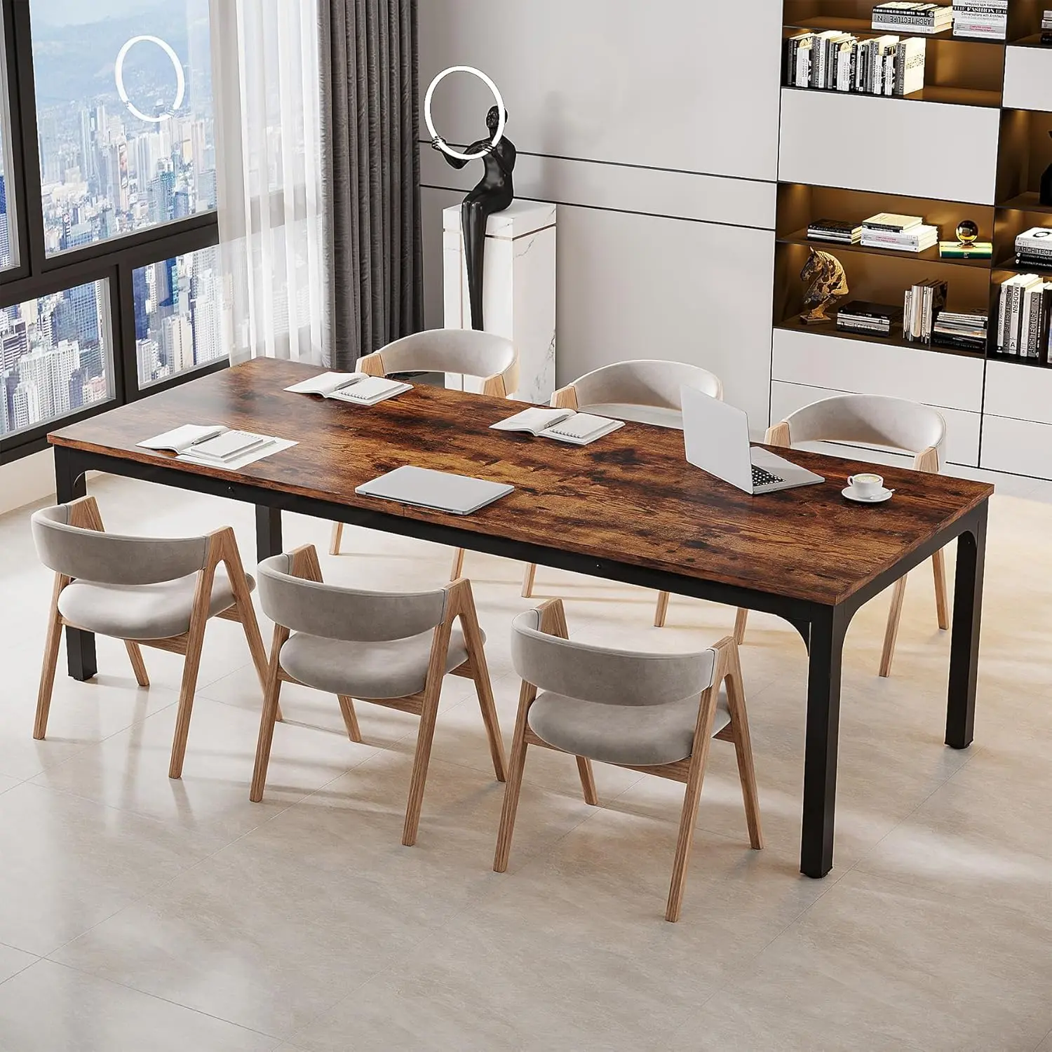 LITTLE TREE 6.5ft Conference Room Table, 78.74" W x 27.56" D Large Office Meeting Table, Modern Seminar Desk for Boardroom