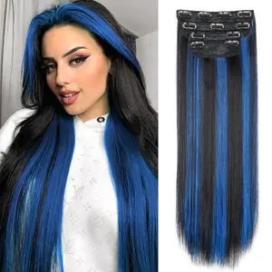 Vigorous Beauty Highlights Clip in Hair Extensions,Color Synthetic Hair Extensions for Girls Festivals Use