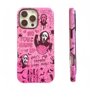 Halloween Pink Ghost Phone Case for iPhone Samsung Google Pixel Dual Layer Polycarbonate TPU Protective Glossy Finish Shockproof Casing Durable Cover Smartphone