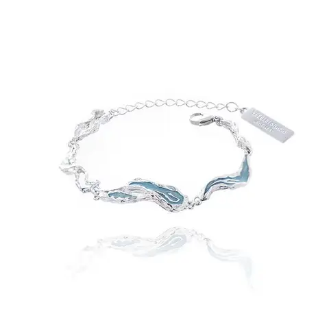 Irregular Pattern Artificial Gemstone Stack Bangle Bracelet Set - Minimal Style, Modern Vibe, Nautical Blue Wave Design, Beach Jewelry for Adults, His-and-Hers Couple Gift for Birthday, Anniversary, Aesthetic Social Content Prop