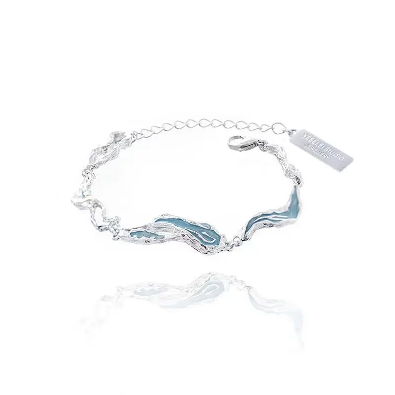 Blue wave bracelet irregular texture couple bracelet men and women daily versatile birthday anniversary gift