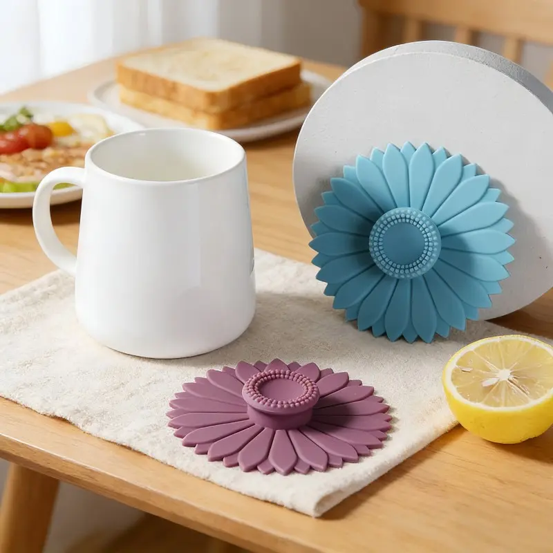 2 Piece Sunflower Silicone Cup Lids Set, Multifunctional Tea Coffee Cup Covers, Drinkware Lid, Drink Protectors, Suitable for Home Office Kitchen Use