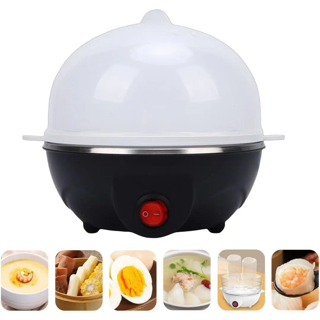 Black 7-Capacity Egg Cooker Machine - Easy Countertop Kitchen Gadget for Hard Boiled, Poached Eggs, Steamed Vegetables & Dumplings, Easy Egg Cooker