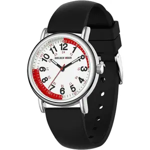 Waterproof Nurse Watch for Medical Professionals, Students Women Men - Military Time Luminouse Easy Read Dial, 24 Hour with Second Hand, Colorful Silicone Band