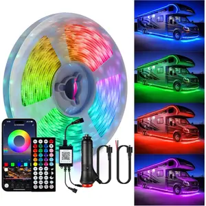 Awning Lights, 20ft 12V LED Light Strip with Remote and App Control, Waterproof RGB Exterior Light for Motorhome Camper Travel Trailers Food Trucks, RV Outdoor Lights