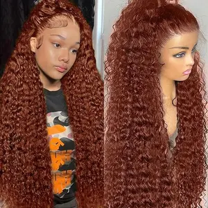 GK Reddish Brown Lace Front Wigs Human Hair 30 Inch Reddish Brown Curly Lace Front Wig 200 Density 33# Deep Wave 13x6 HD Lace Frontal Wigs Human Hair PrePlucked for Women burgundy Colored Human Hair wig