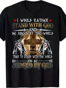 100% Cotton Men's I Would Rather Stand with God Knight Templar T-Shirt - Medieval Knight Design, S-5XL Sizes, Retro Crusade Tee, Comfortable Casual Wear for Themed Events & Everyday Outfits