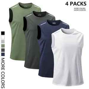 Set of 4: men’s casual sports tank tops, men’s sleeveless T-shirts—comfortable and breathable; suitable for sports fitness and everyday casual wear; summer menswear.