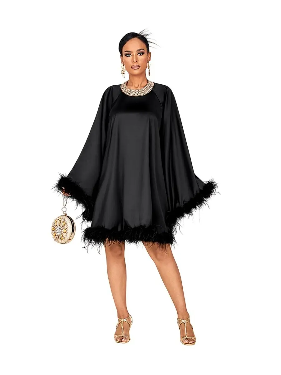 Feather Oversized Gown Casual Formal Womenswear Long Sleeves