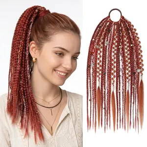 SEIKEA Boho Braided Ponytail Extension on Hair Tie, 16" Full Volume Lightweight Viking Dreadlock Ponytail Braid in Dreadlock Extensions with Beads and Shells, Festival Hair Accessories