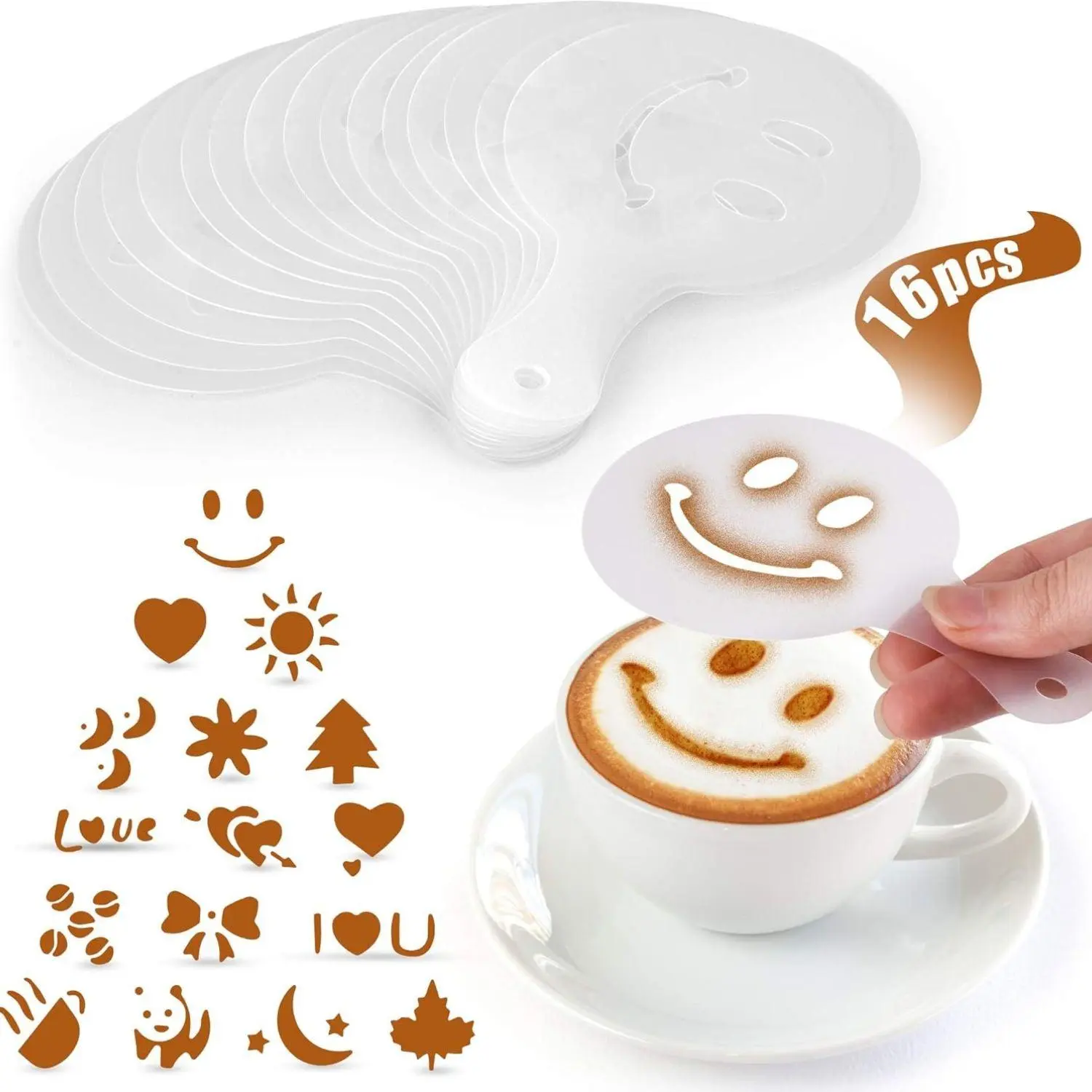 Zulay Plastic Stencils for Latte Art - 16 Pack with Beautiful Patterns for Decorating Coffee, Tea, Cakes, & Cupcakes