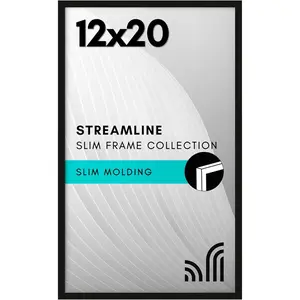 12x20 Picture Frame with Polished Plexiglass - Streamline - Thin Border Picture Frame for Wall Display - Included - Black