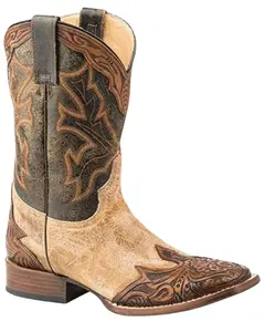 Stetson Men's Julian Cracked Tooled Wingtip Western Boot Broad Square Toe - 12-020-8872-0720 Ta