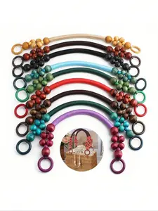 2 Piece Woven Wood Bead DIY Bag Handles, Ethnic Style Wallet Wooden Beads Handle, Nylon Rope Wooden Beads Strap, Handbag Replacement Accessories, Carrying Handles, Bag Handle Straps