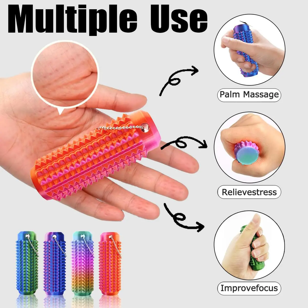 Spiky Grippie Fidget Keychain, Plastic Sensory Roller Toy - Oddly Satisfying Stress Reliever for Adult Anxiety, Portable Novelty Gift, Anxiety Relief, Spiky Texture, Daily, Fidgets, Peace Of Mind