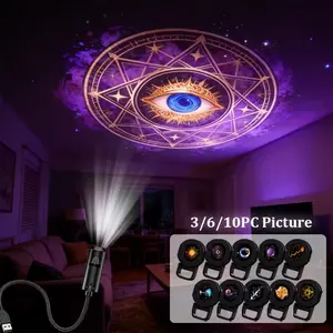 3/6/10pc Pattern LED Projection Lamp, 360° Rotatable LED Projector, Holiday Atmosphere Light, Aurora Projector Lamp, Wall Ceiling Indoor Bedroom Decor, Atmosphere Night Light, Bedroom Led Lights