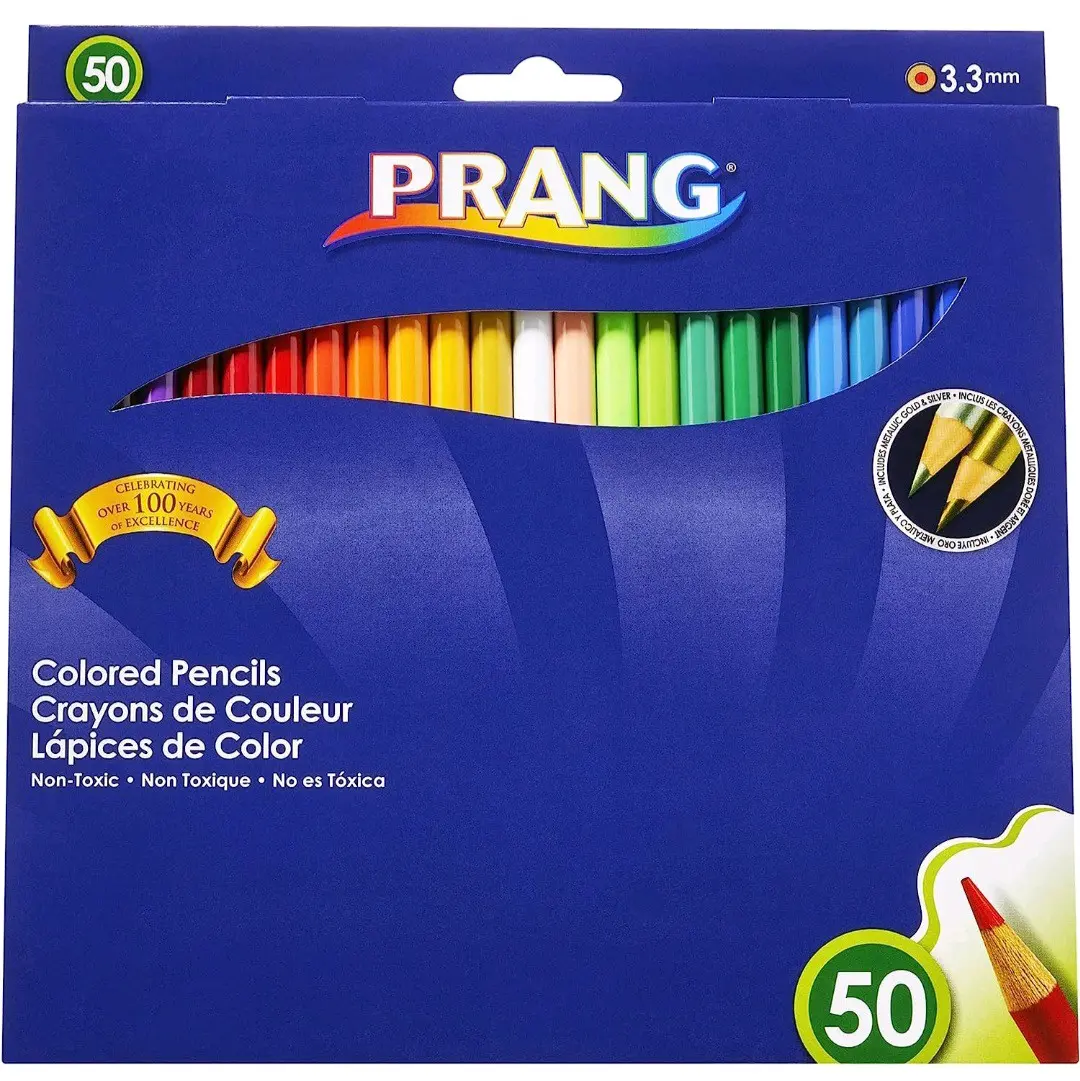 Real Wood Cased Prang Vibrant Smooth Colored Pencils with 3.3mm Core, 50 Unique Shades for Artists