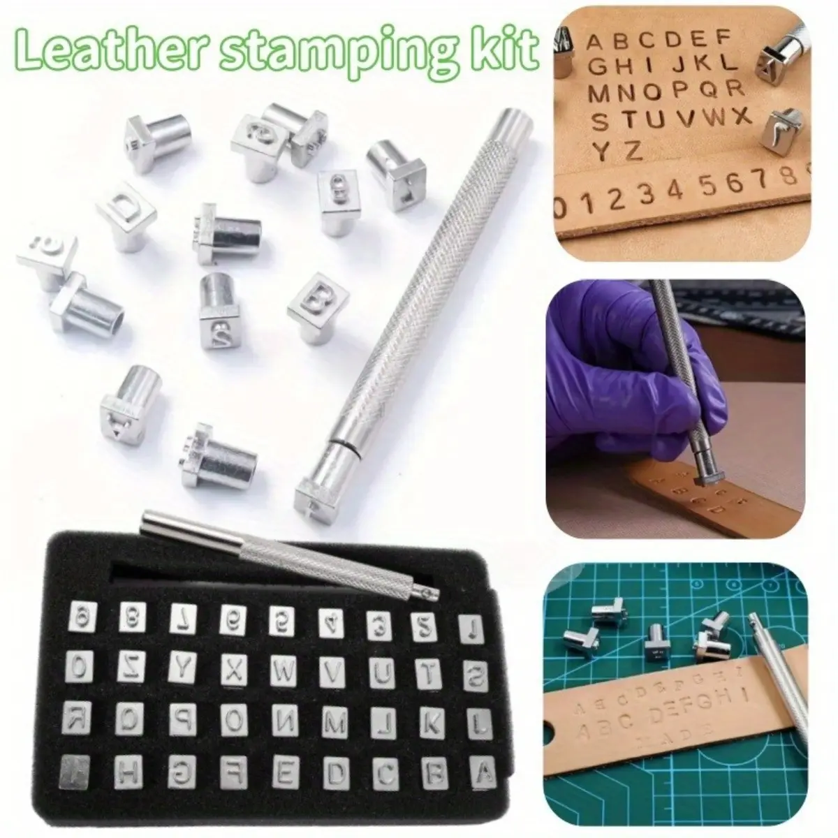 Leathercraft Heavy-Duty 6mm Metal Alloy Steel Alphabet & Number Stamp Set - 1 Set, 26 Letters, 10 Numbers, 1 Stamping Tool, Powerful Impact, Long Service Life, for Belt & Bag Marking, Sewing Supplies Kit