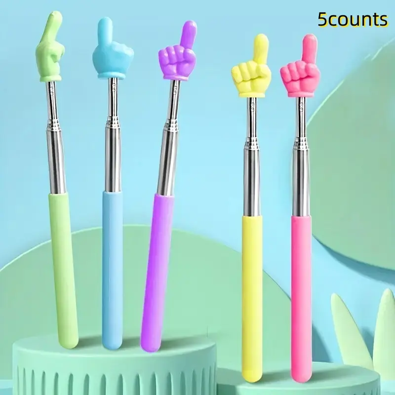 5 Pack Retractable Portable Teacher Pointer Sticks, Mini Classroom Pointers for Elementary School Teachers, Back-To-School Gift, Random Colors, Classroom Supplies