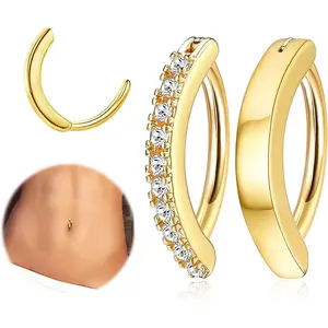Jstyle 2count 14G Clicker Belly Button Ring for Women Surgical Steel CZ Opal Belly Ring Simple Reverse Navel Rings Body Jewelry
