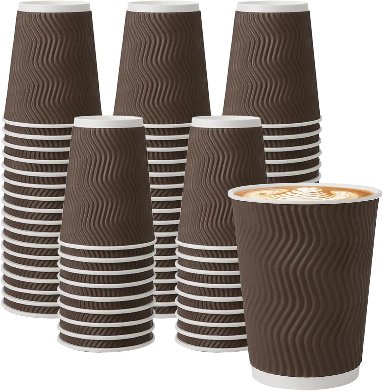 150 Pack 12 oz Coffee Cups, Insulated Disposable Hot Paper Cups | Corrugated Ripple Wall Brown Leakproof Drink Cups No Lids for Hot/Cold Beverages, Office, Home, Travel, Cafe, Party, Picnic