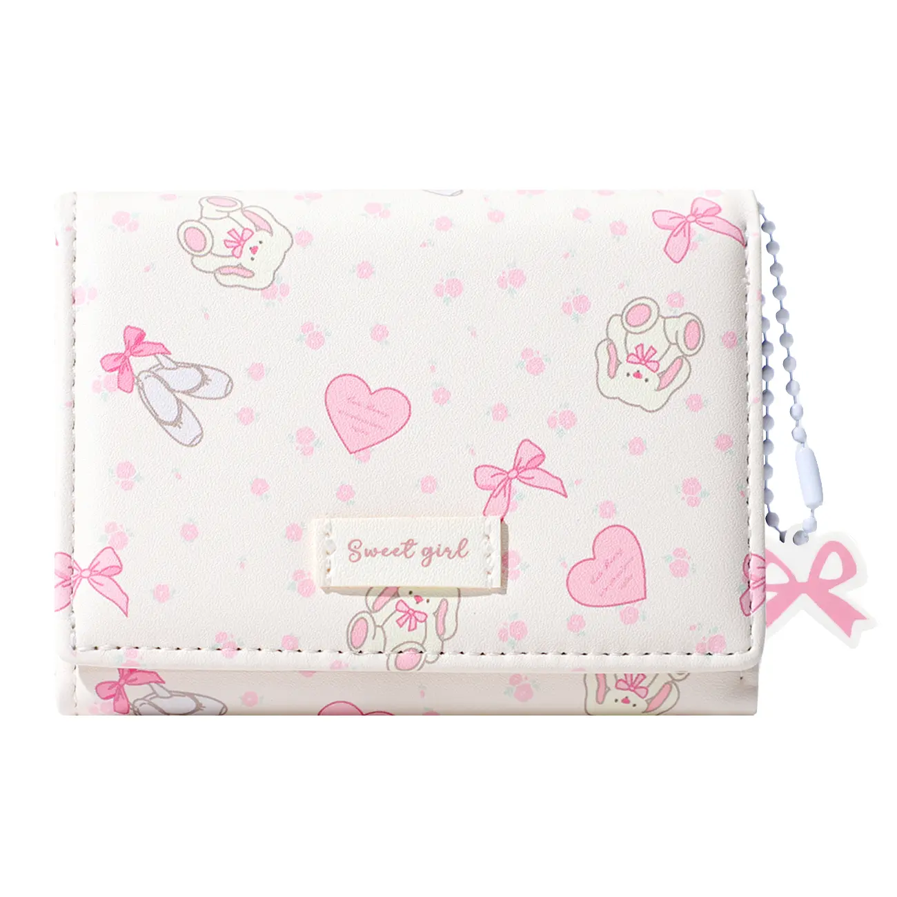 Coquette Bow Prints Wallet with 7 Card Slots ID Window for Women Girls