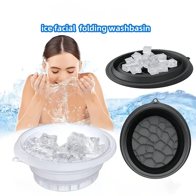 [Silicone Ice Basin] 1 Creative Home Essential Foldable Silicone Ice Facial Cooling Basin for Facial Care, Skincare Routines, Compact Storage, Foldable Design, Skincare Accessory, for Health Seekers and Beauty Enthusiasts.