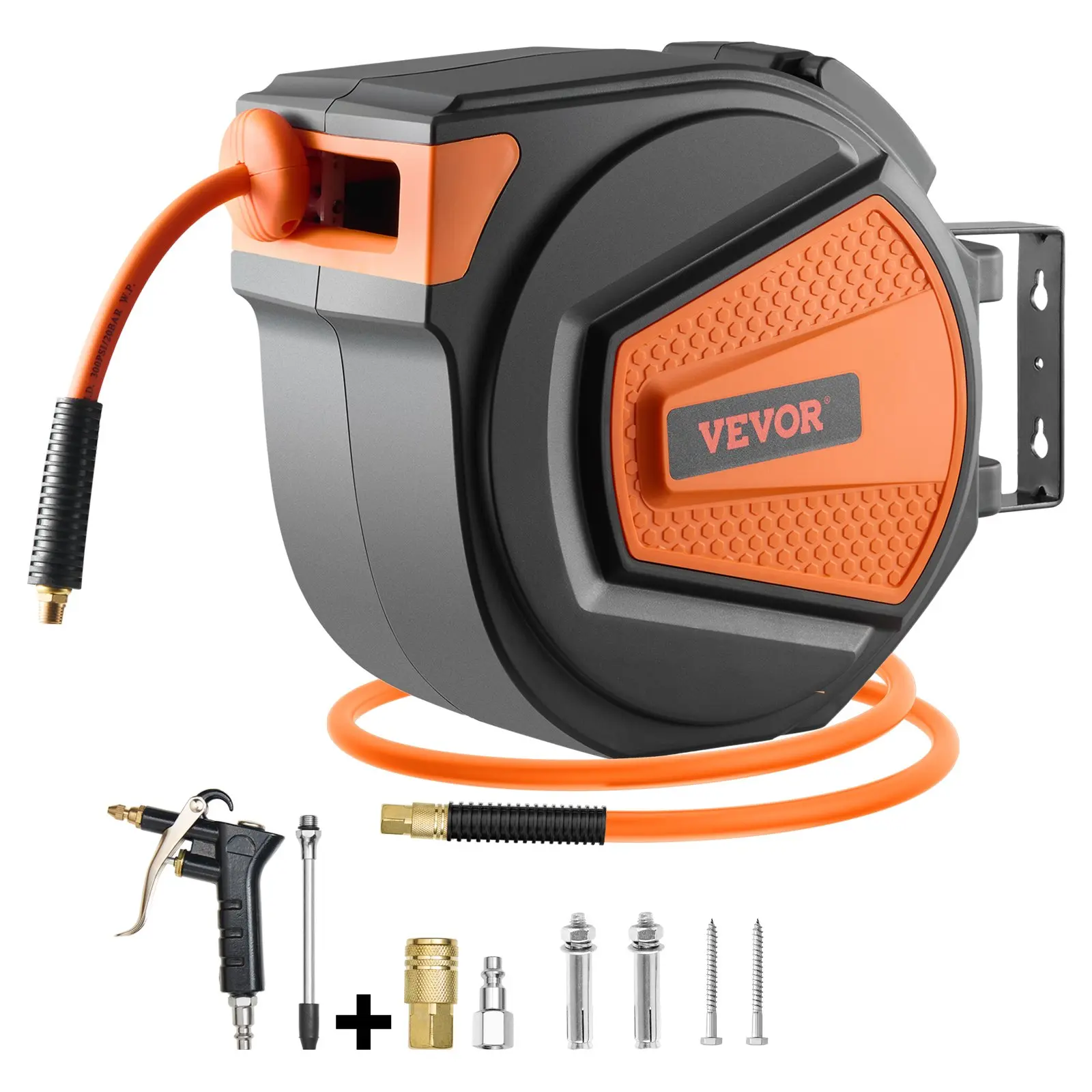 【Summerfinds】VEVOR Upgraded Retractable Air Hose Reel 3/8IN x 65FT Hybrid Air Hose Max 300PSIAir Compressor Hose Reel Auto-Rewind with 6.6 FT Lead inCeiling/Wall Mount Enclosed PP Reel & Built-in 180° Swivel Bracket