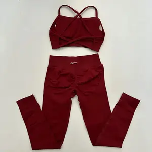 DF~Comfortable yoga wear with zero-feel texture  Dynamic Set - Red Leggings & Backless Sports Bra for Performance and Style - Activewear Goals - Fitness Fashion - Workout Ready