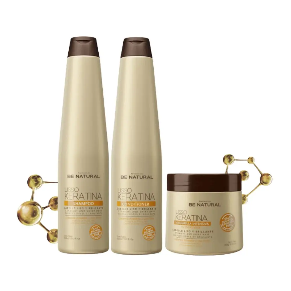 Be Natural lisso keratina (3 Pack) Be Natural Shampoo Lisso Keratina Be Natural Acondicionador y Mascarilla Lisso Keratina Liso keratina