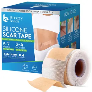 Breezy Bands Silicone Scar Tape - Strong Adhesion & Reusable - Smooth Soften Reduce Scar Visibility - 1.5M Length 4MM Width 0.4 Thickness - Med Grade Washable - Unisex | Healthcare Industry Scar Tape