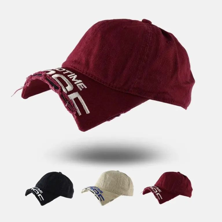 Unisex Washed Cotton Baseball Cap - Ripped Brim, Letter Embroidery, Unisex Fit Style, Relaxed Look, Fashionable Lettering, New Personalized Design - Casual Hat for Daily Commute, Streetwear, Embroidered, Letters, New Personality
