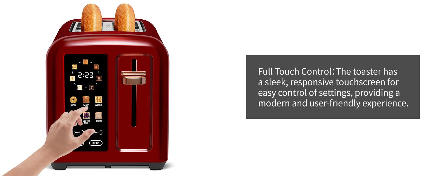 Toaster 2 Slice, Touch Control Stainless Toaster LCD Display, 50% Faster Heating Speed, 1.4'' Wide Slots, More Timer Functions, Removable Crumb Tray, 1350W, Dark Cherry Toaster 2 Slice, Touch Control Stainless Toaster LCD Display, 50% Faster Heating Speed, 1.4'' Wide Slots, More Timer Functions, Removable Crumb Tray, 1350W, Dark Cherry
