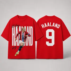 Erling Haaland 9 Norway Unisex Oversized Cotton T-Shirt, Sunday Soccer Outfit, Soccer Kit , Soccer Graphic Tee, Vintage Football Tee, 2026 Soccer Fan Shirt, National Soccer Fan Tee, Soccer Legend Shirt