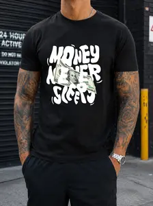 Money Never Sleeps Graffiti Style Graphic Tee Vintage Washed Cotton T Shirt For Men Women Hustle Culture Streetwear Tee