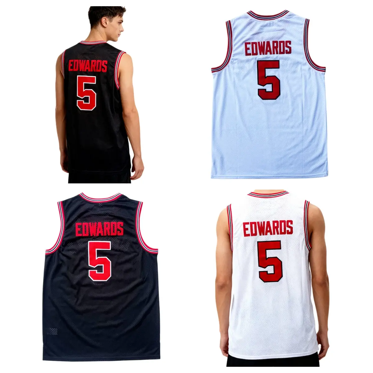 Men's Basketball Jersey, University Style #5 Sleeveless Top with No Name Back Pattern, Quick Dry Mesh Active Tops