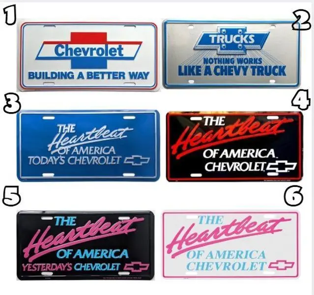 Chevy The Heartbeat of America, Building A better Way Pink Red Black Color License Plate, Car Tag, Car Exterior Accessories