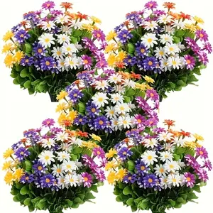 5 bouquets of outdoor artificial flowers, plastic daisies, UV-resistant artificial flower beds, suitable for homes, hotels, offices, weddings, party gardens, porches, cottage decorations, window frames, and cemetery arrangements.