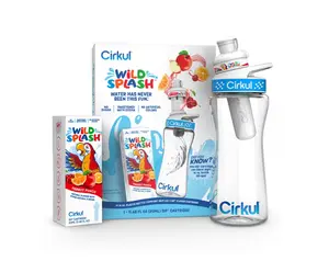 Cirkul Kids Water Bottle Starter Kit, 16oz BPA-Free Bottle with Flavor Cartridge, Blue Lid (Parrot Punch)