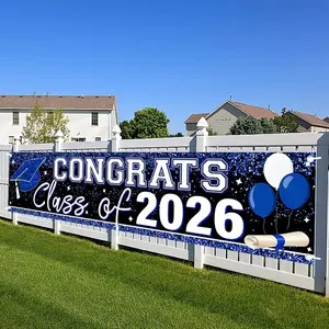 2D flat, 1 piece, 78.8x17.8 inches, 2026 graduate congratulatory banner, yard sign banner, garden sign background hanging decoration, suitable for indoor and outdoor 2026 graduation party supplies, graduation party decorations
