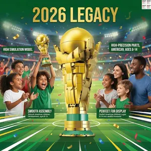 Best-selling DIY football trophy building block toy set, high-quality for collection and display, brick-shaped statue, classic golden display model, creative assembly gift, specially designed for 8+ children football enthusiasts, Replica、 mundial 2026