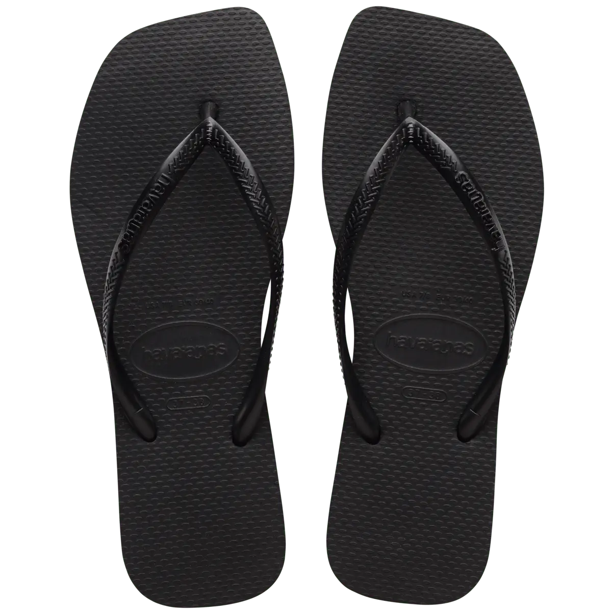 Slim Square Logo Flip Flops (Black)