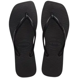 Slim Square Logo Flip Flops (Black)