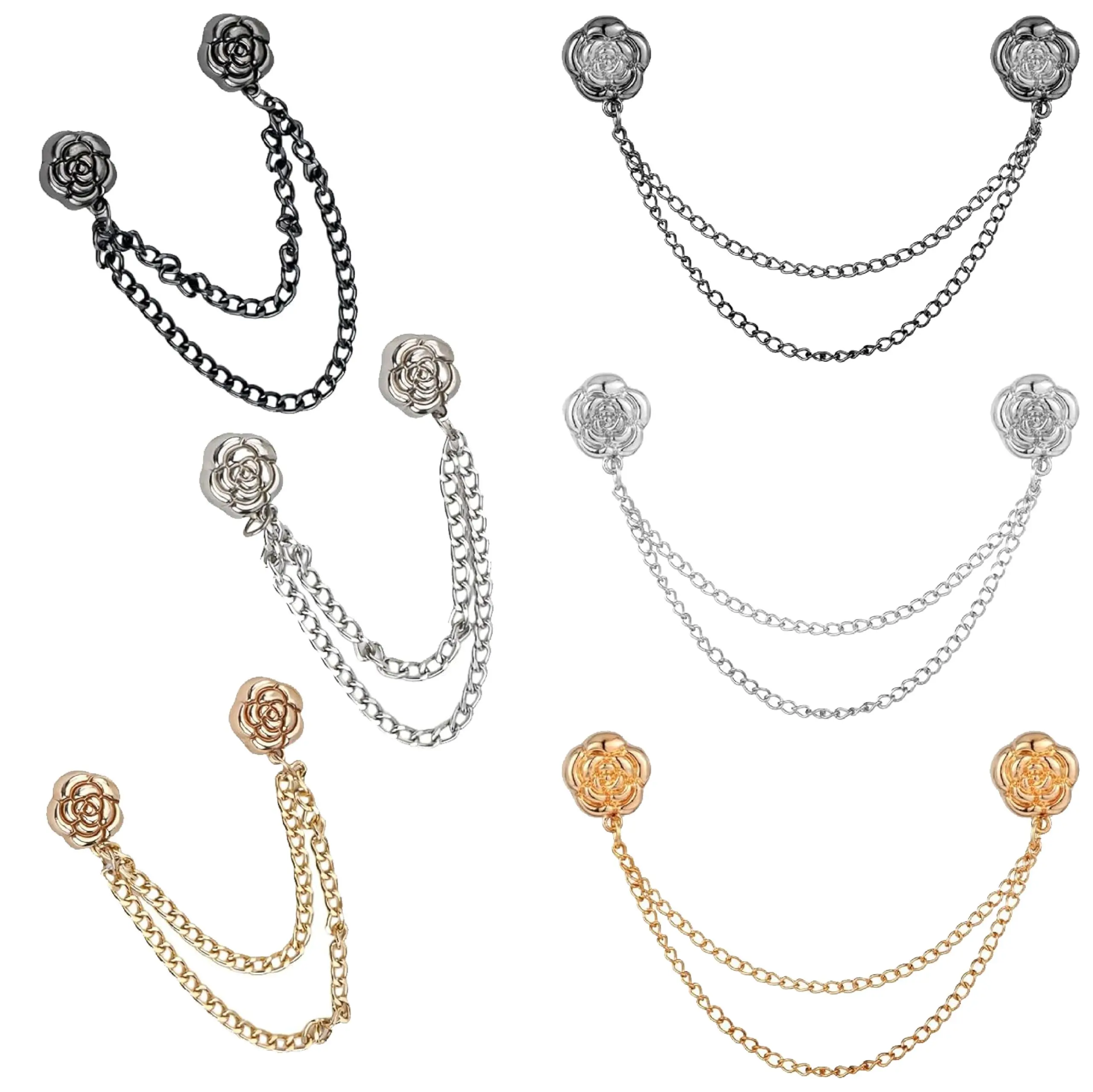 6Pcs Magnetic Clothing Clips with Chain - No-Pin Strong Magnet Sewing Accessories for Adults Women, Multi-Function Hem Cincher for Pants & Sleeves, Floral Brooch, Accessories Adults Women
