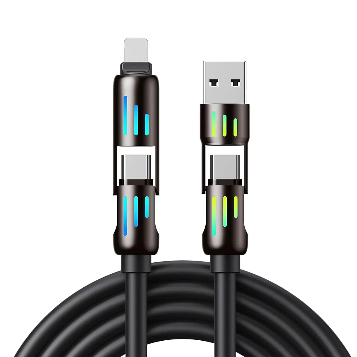 240W 4-in-1 USB-C Charging Cable - PD Fast Charging, Data Sync, Type-C, Light.ning, Aluminum, Portable Charger
