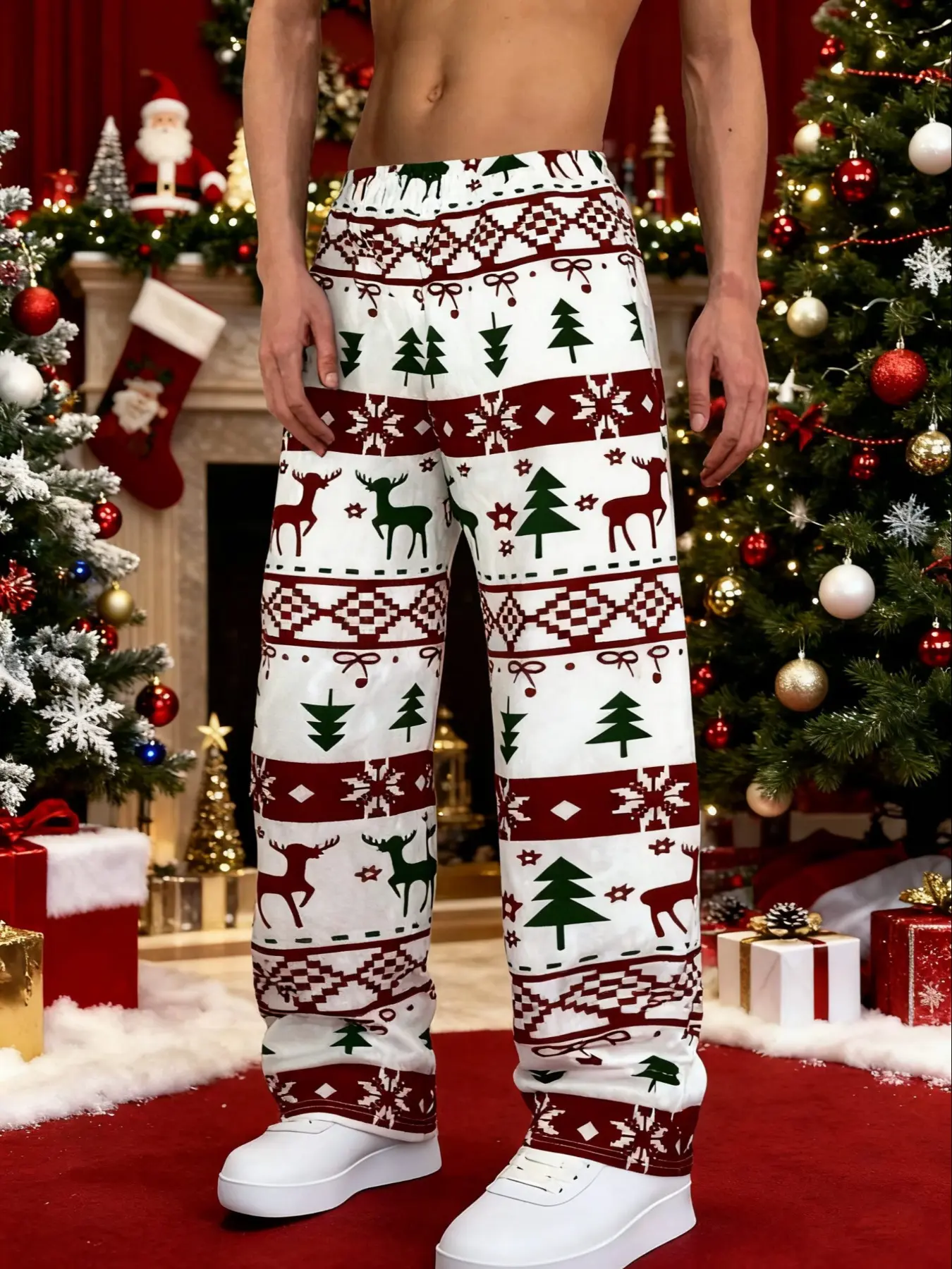 Unisex Christmas Festive Style Pants, Long Themed Casual Trousers for All Seasons, Suitable for Home and Casual Outdoor Wear