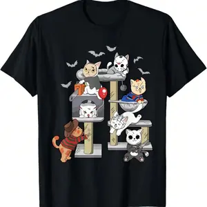 Women's Funny Cat Horror Movie Cute Halloween T-Shirt for Cat Lovers.