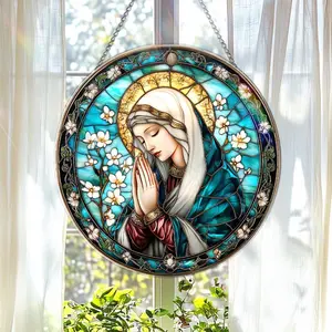 Holy Virgin Mary Stained Glass Suncatcher Catholic Home Window Hanging Religious Ornament