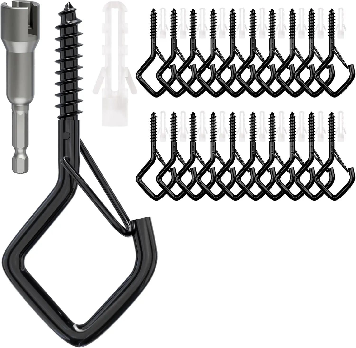 [HOT - FLASH SALE] 20 PCS Screw Hooks with Safety Buckle, Heavy Duty Ceiling Hooks for Hanging Outdoor String Lights, Plants, Wind Chimes, 2.36 inches, Black