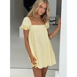 Beyond Linen Blend Mini Dress Yellow